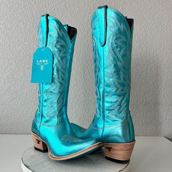 Lane Boots Shoes - Lane SMOKESHOW Womens Cowboy Boots 7.5 Turquoise Leather Western Cowgirl Tall